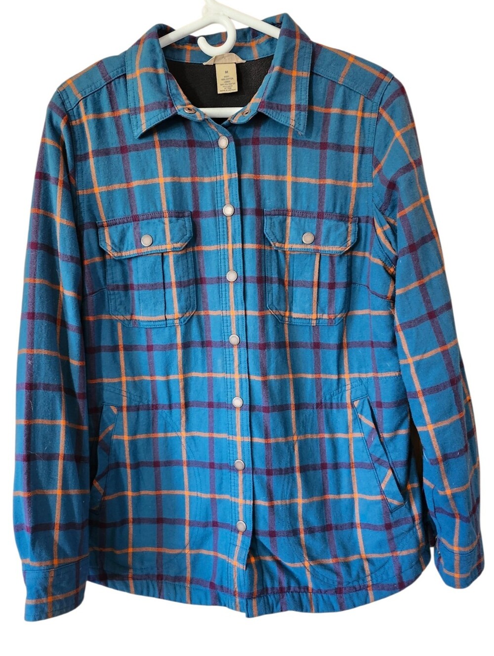 Duluth Trading Blue Plaid Free Swing Lined Flannel Shacket. Sz. M 74751